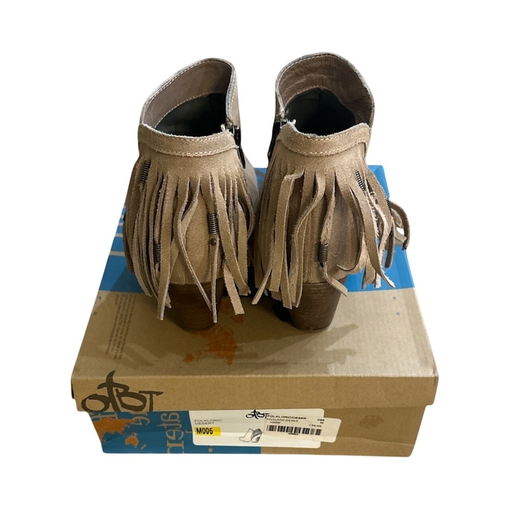 OTBT Fringe‎ Suede Ankle Boots Western Style Block Heel Back Zip Women's